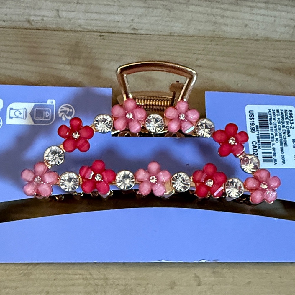 Claire's Pink and Red Floral Hair Clip